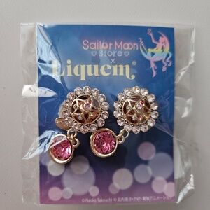 Brand New Sailor Moon Store Liquem Pink Crystal Star Compact Clip On Earrings